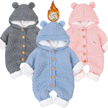 Newborn Baby Clothes Cardigan Hooded Rompers Autumn Winter Girl Boy Fashion Infant Costume Kids Toddler Cashmere Knit Jumpsuit