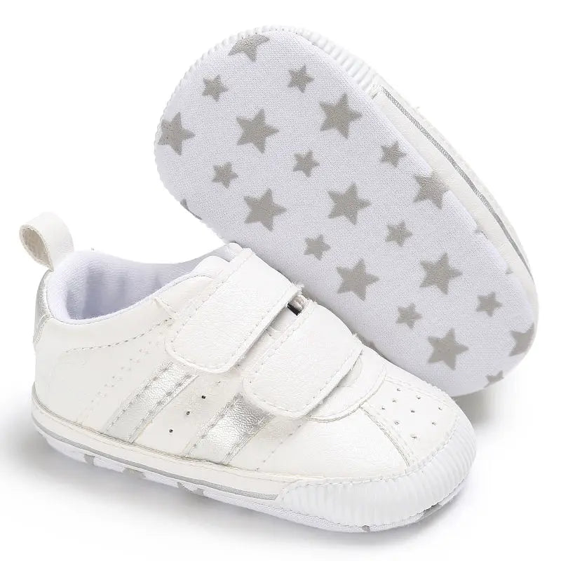 Newborn Infant Toddler Baby Boys Girls Shoes Crib Striped Soft Sole Hook Loop Prewalker Sneakers 0-18 Months