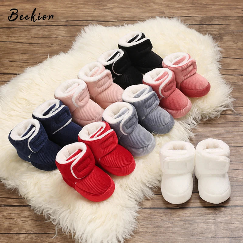 2023 Winter Boots Baby Boy Girl Booties Snow Soft-Sole Anti-Slip Warm Flat Infant First Walker Baby Crib Shoes Christmas