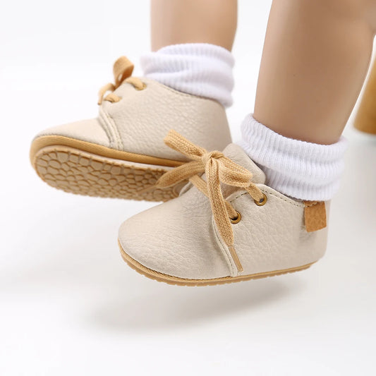 New Baby Girls Boys PU Lace-Up Baby Shoes Baby Boy High Grade Non-Slip Caual Soft Sole Toddler Frist Waliking Shoes 7 Colors