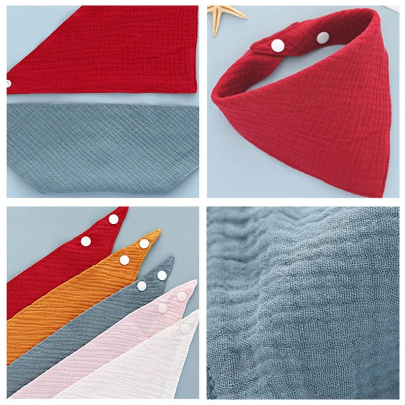 Cotton Gauze Scarf Baby Feeding Bibs with Snaps Soft Saliva Towel Burp Cloth Newborn Baby Bandana Triangle Scarf Shower Gifts