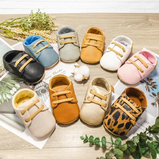 Newborn Baby Shoes Fashion Casual Infant Boys Leather Anti-Slip Falt Rubber Sole Toddler First Walkers Baby Sneakers