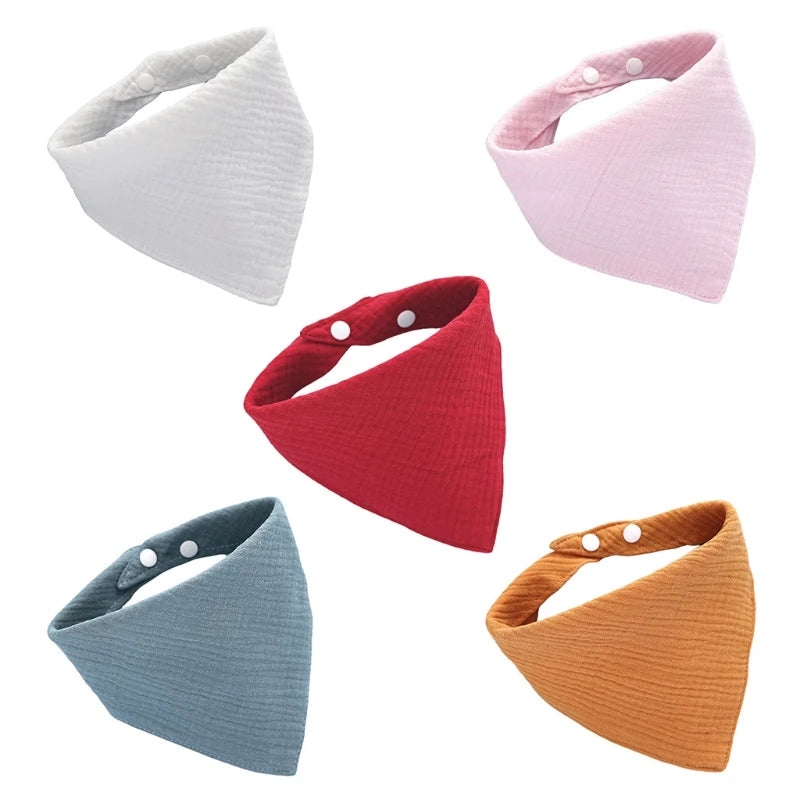 Cotton Gauze Scarf Baby Feeding Bibs with Snaps Soft Saliva Towel Burp Cloth Newborn Baby Bandana Triangle Scarf Shower Gifts