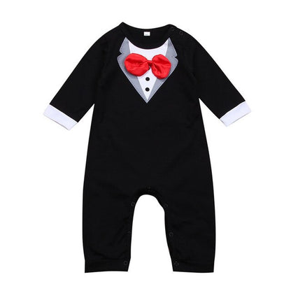 0-24 Months Baby Boys Rompers Long Sleeve Bow Tie Baby Boys Jumpsuit Black White Gentleman Formal Newborn Clothes Playsuit