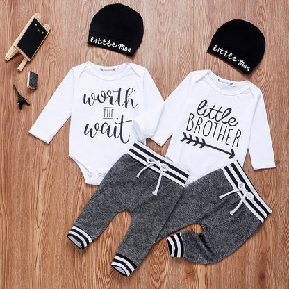 0-18Months Newborn Infant Baby Boy Clothes Cotton Sets Long Sleeve Romper Pant Hats Outfit 3Pcs Baby Warm Clothing