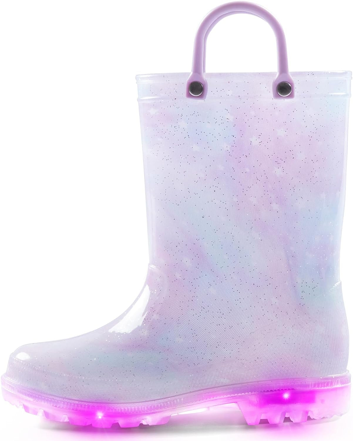 Toddler Light up Rain Boots Patterns and Glitter Rain Boots for Girls Boys with Handles