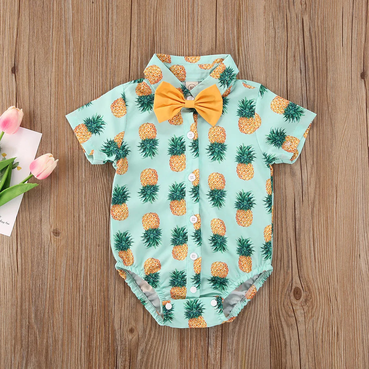 2020 Baby Summer Clothes Infant Newborn Baby Boy Bowknot Tie Bodysuit Shortsleeve Flamingo Dinosaur Pineapple Gentleman Jumpsuit