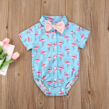 2020 Baby Summer Clothes Infant Newborn Baby Boy Bowknot Tie Bodysuit Shortsleeve Flamingo Dinosaur Pineapple Gentleman Jumpsuit