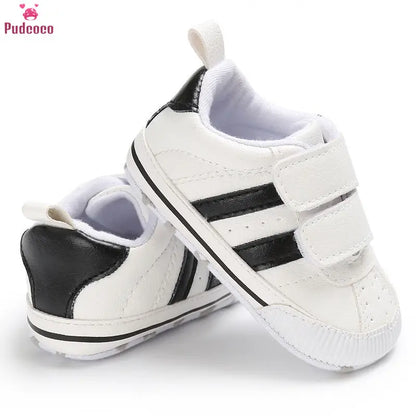 Newborn Infant Toddler Baby Boys Girls Shoes Crib Striped Soft Sole Hook Loop Prewalker Sneakers 0-18 Months