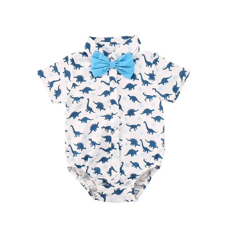 2020 Baby Summer Clothes Infant Newborn Baby Boy Bowknot Tie Bodysuit Shortsleeve Flamingo Dinosaur Pineapple Gentleman Jumpsuit