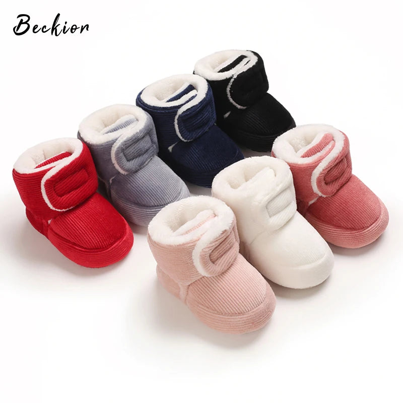 2023 Winter Boots Baby Boy Girl Booties Snow Soft-Sole Anti-Slip Warm Flat Infant First Walker Baby Crib Shoes Christmas